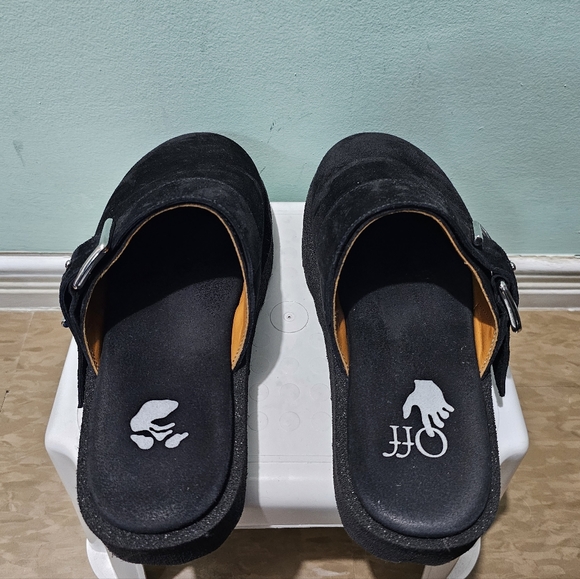 OFF-WHITE Black Leather Suede Sponge Sole Unisex Clogs Mules Slides sz 40 - Picture 5 of 11
